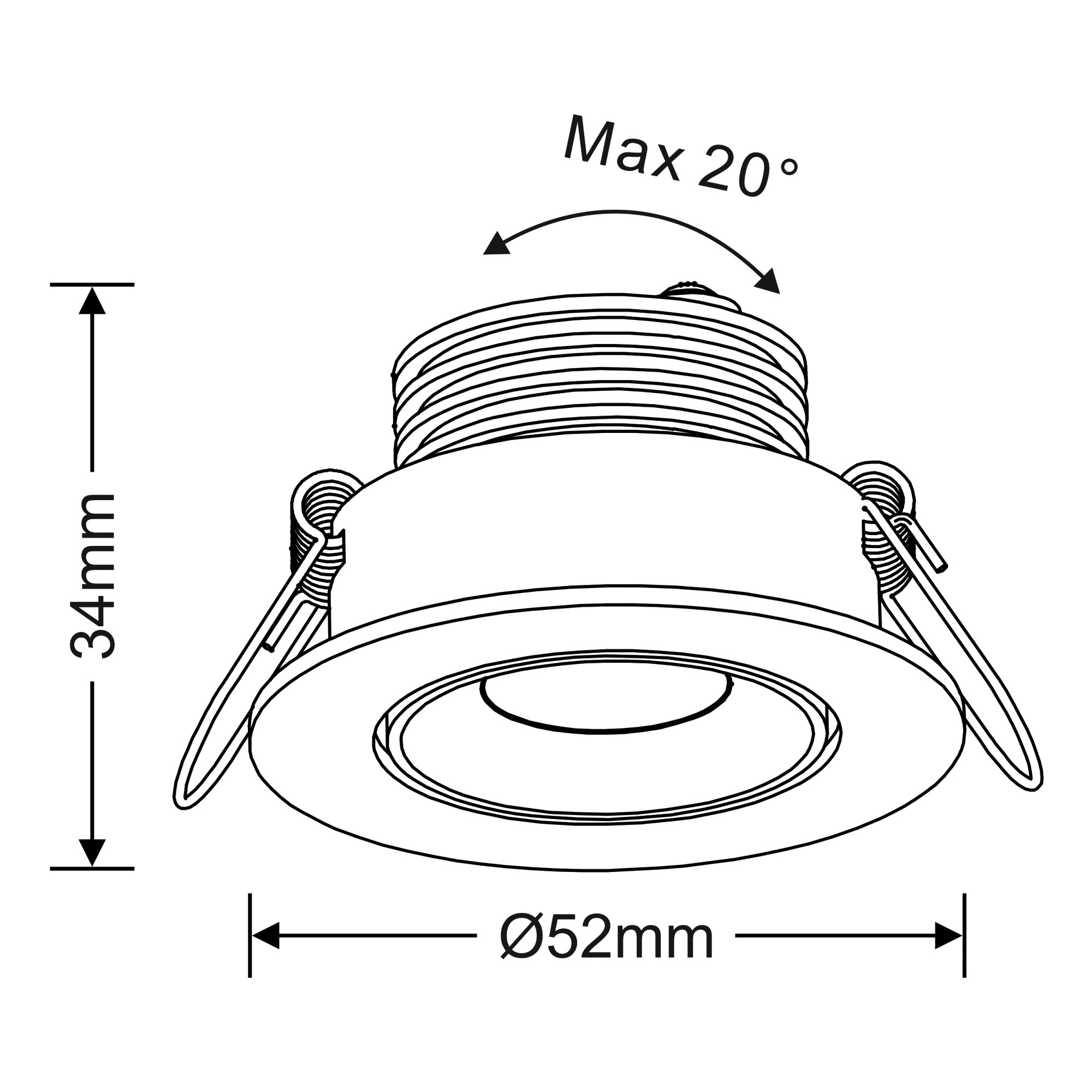 DX200449  Blair A, 3W, 700mA, Gold Adj. Recessed Downlight, Cut Out 45mm, 15° Tilt, lm, 25° Deg, 3000K, IP20, DRIVER NOT INC., 5yrs Warranty